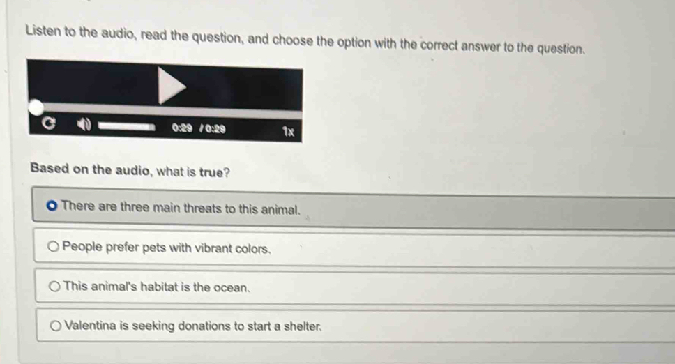 Solved: Listen to the audio, read the question, and choose the option ...