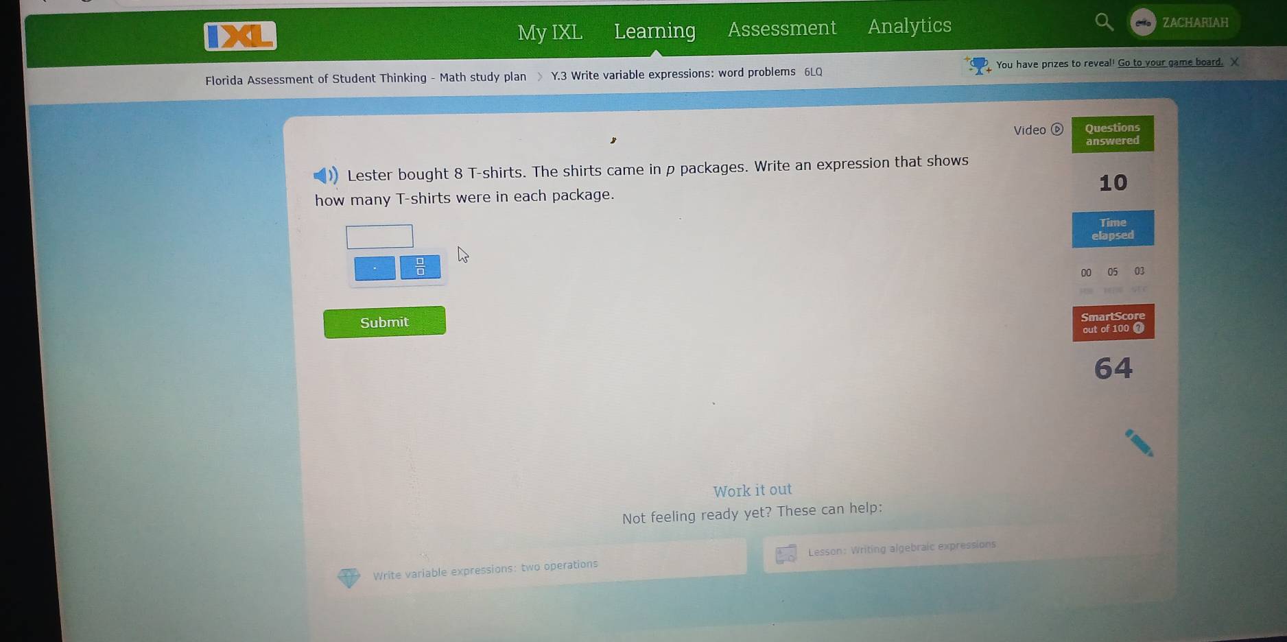 Solved: My IXL Learning Assessment Analytics ZACHARIAH Florida ...