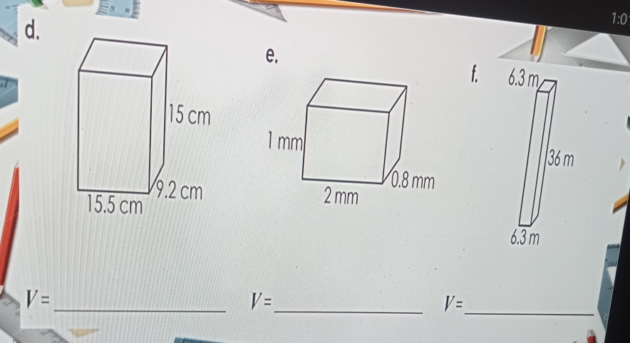 1:0 
e. 
f. 6.3 m,
36 m
6.3 m

_
V=
_ V= _
V=