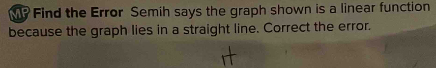 Find the Error Semih says the graph shown is a linear function 
because the graph lies in a straight line. Correct the error.