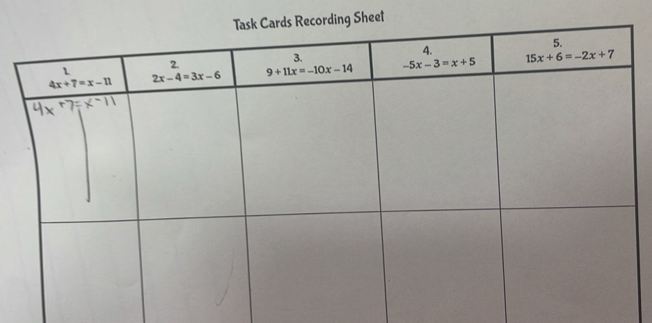 Recording Sheet