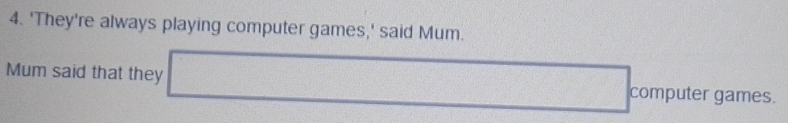 'They're always playing computer games,' said Mum. 
Mum said that they computer games.