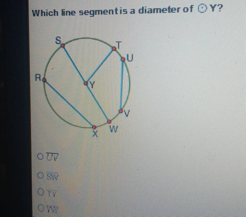 Which line segment is a diameter of odot Y ?
1 v
Suy
TY
ï