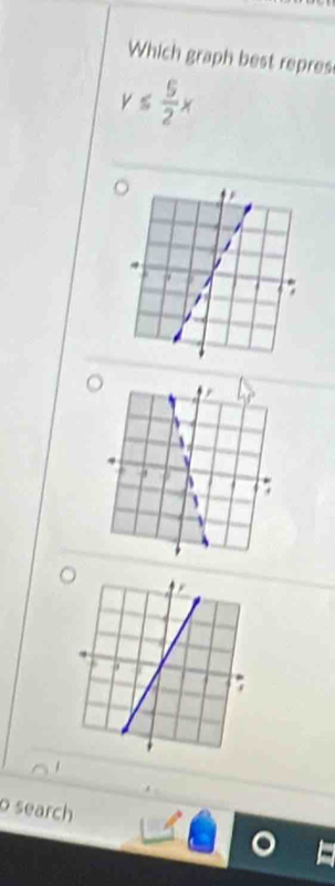 Which graph best repres
y≤  5/2 x
o search