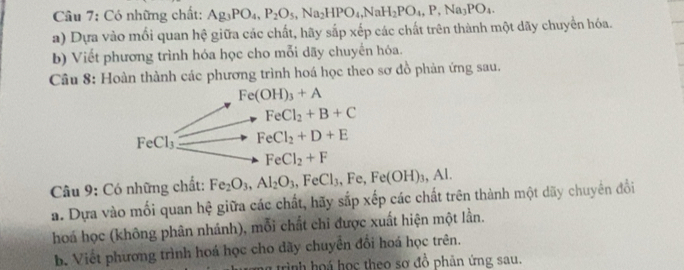 Giải quyết:Có những chất: Ag_3PO_4, P_2O_5, Na_2HPO_4, NaH_2PO_4, P, Na ...