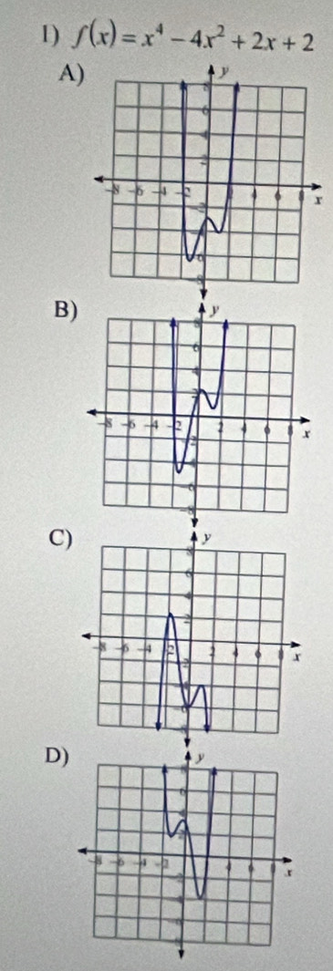 f(x)=x^4-4x^2+2x+2
A) 
B) 
C) 
D)