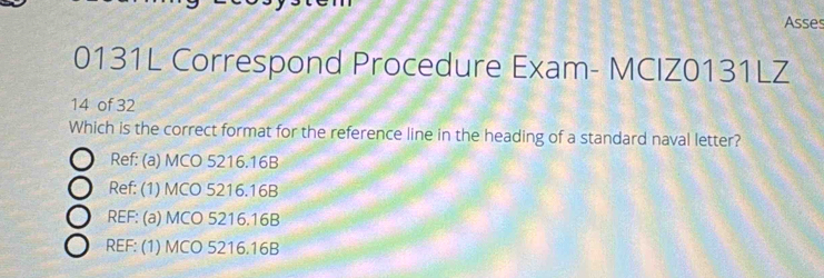 Solved: Asses 0131L Correspond Procedure Exam- MCIZ0131LZ 14 of 32 ...