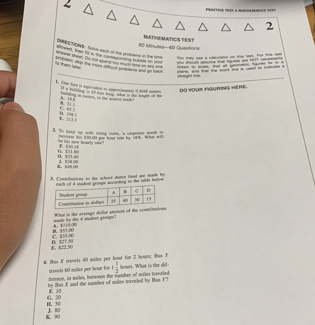 Solved: PRACTICE TEST 4 MATHEMATICS TEST 2 MATHEMATICS TEST 60 Minutes ...