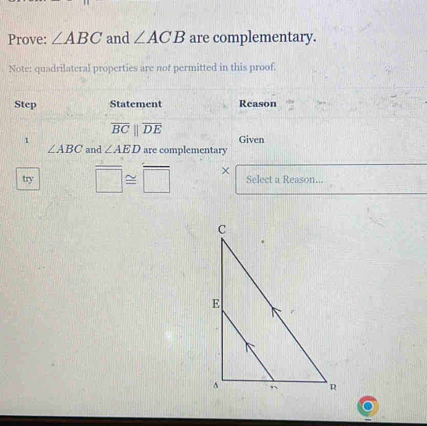 Solved: Prove: ∠ ABC and ∠ ACB are complementary. Note: quadrilateral ...
