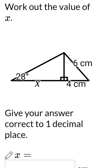 Work out the value of
X.
Give your answer
correct to 1 decimal
place.
x=