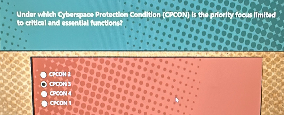 Solved: Under which Cyberspace Protection Condition ICE ON) is the ...