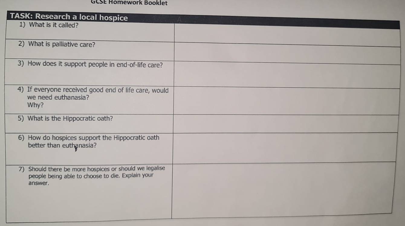 GCSE Homework Booklet