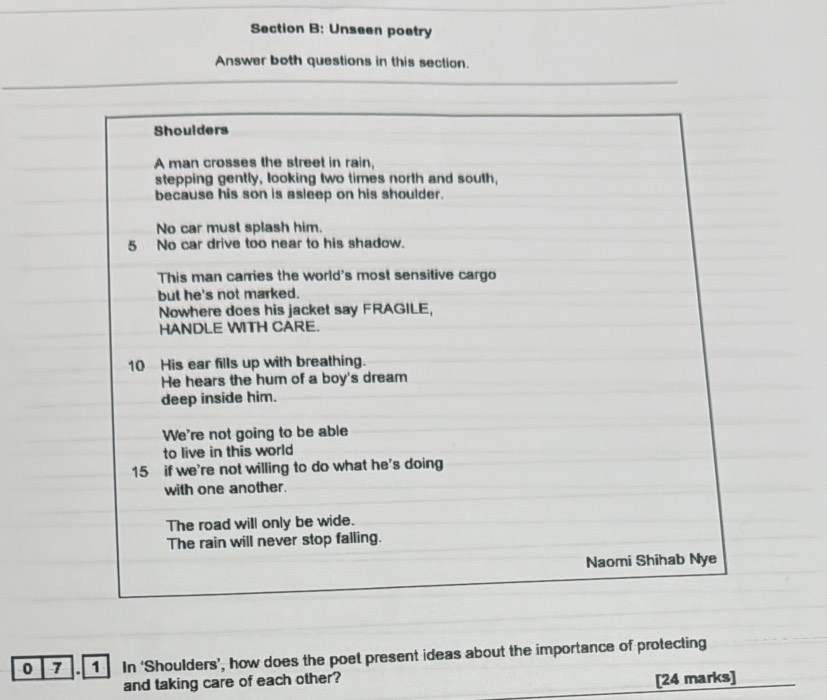 Solved: Unseen poetry Answer both questions in this section. 0 7 1 In ...