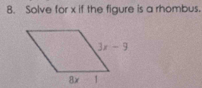 Solve for x if the figure is a rhombus.