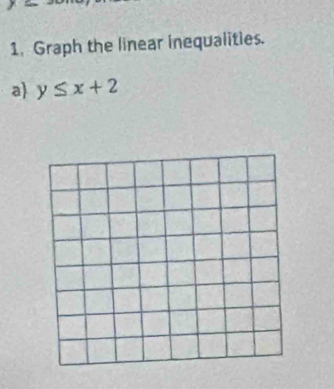 Graph the linear inequalities. 
a y≤ x+2