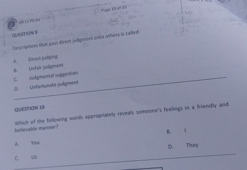 Solved: Page 10 of 35 GR 11 PD A3 QUESTION 9 Descriptions that pass ...