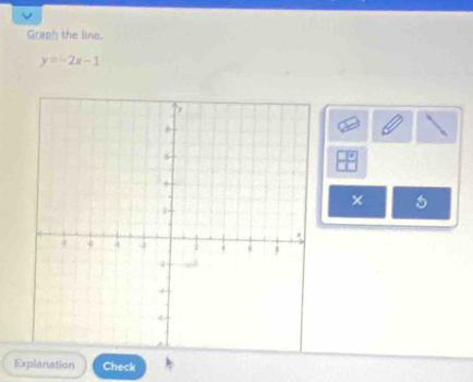 Graph the line.
y=-2x-1
× 5 
Explenation Check