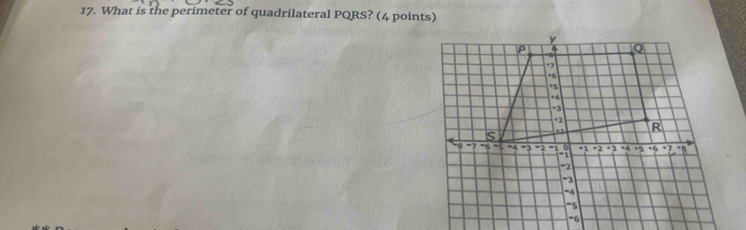 What is the perimeter of quadrilateral PQRS? (4 points)