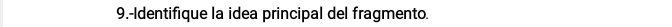 9.-Identifique la idea principal del fragmento.