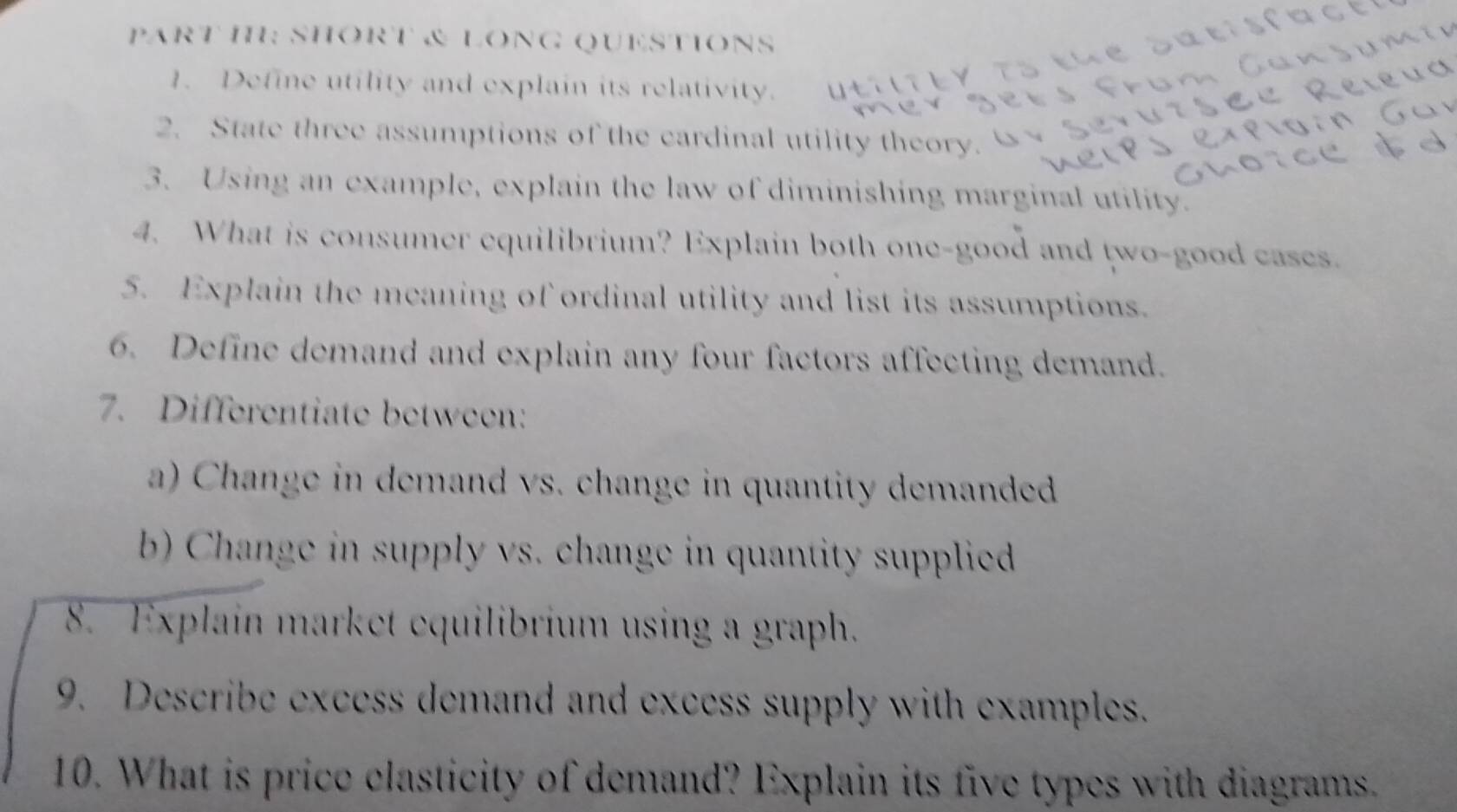 Solved: SHORT & LONG QUESTIONS 1. Define utility and explain its ...