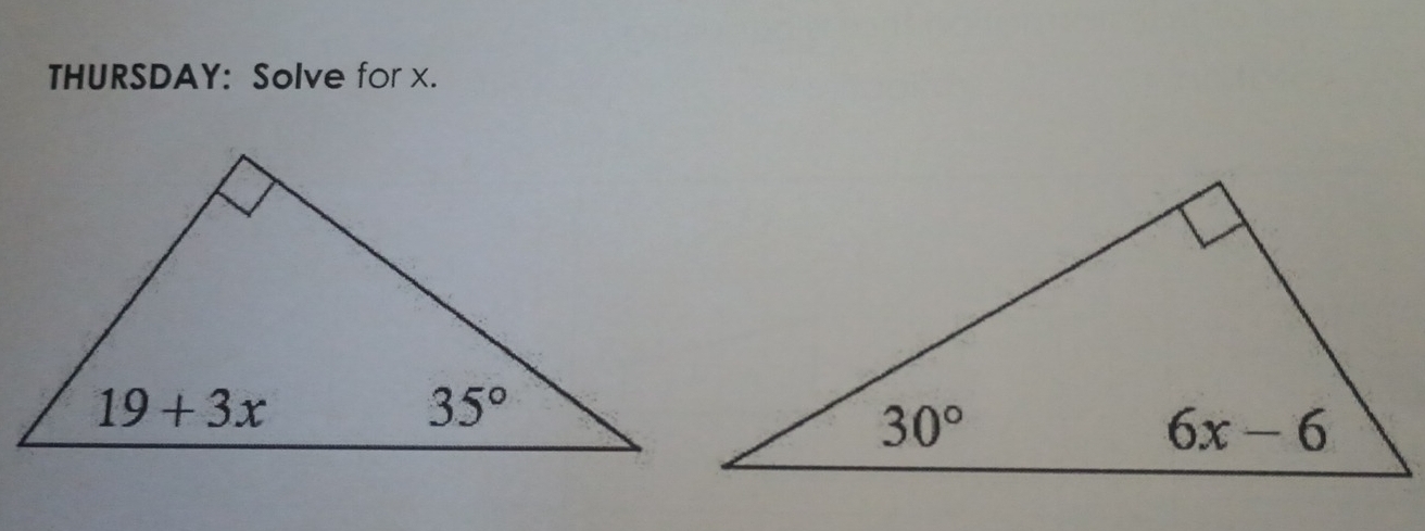 THURSDAY: Solve for x.