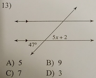 A) 5 B) 9
C) 7 D) 3