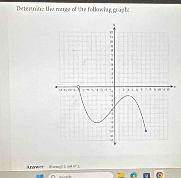 Determine the range of the following graph:
x
Answer Attempt 2 out of 3