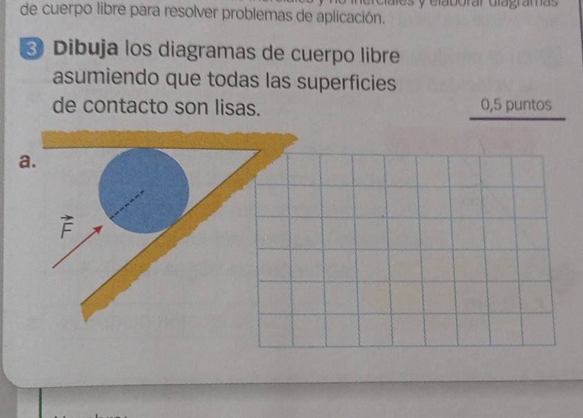 mes y elaborar dagramas 
de cuerpo libre para resolver problemas de aplicación.
3 Dibuja los diagramas de cuerpo libre
asumiendo que todas las superficies
de contacto son lisas. 0,5 puntos
a.
vector F