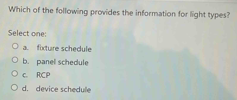 Which of the following provides the information for light types? Select ...