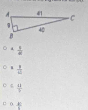 A.  9/40 
B.  9/41 
C.  41/9 
D.  40/9 