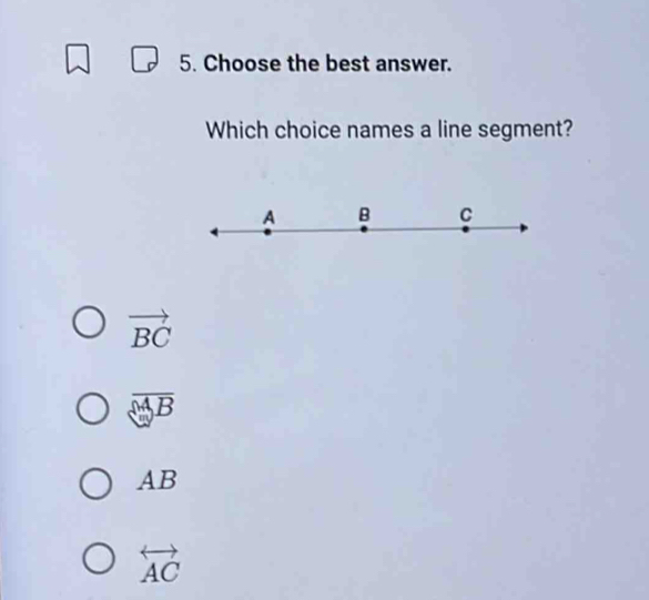 Solved: Choose the best answer. Which choice names a line segment ...