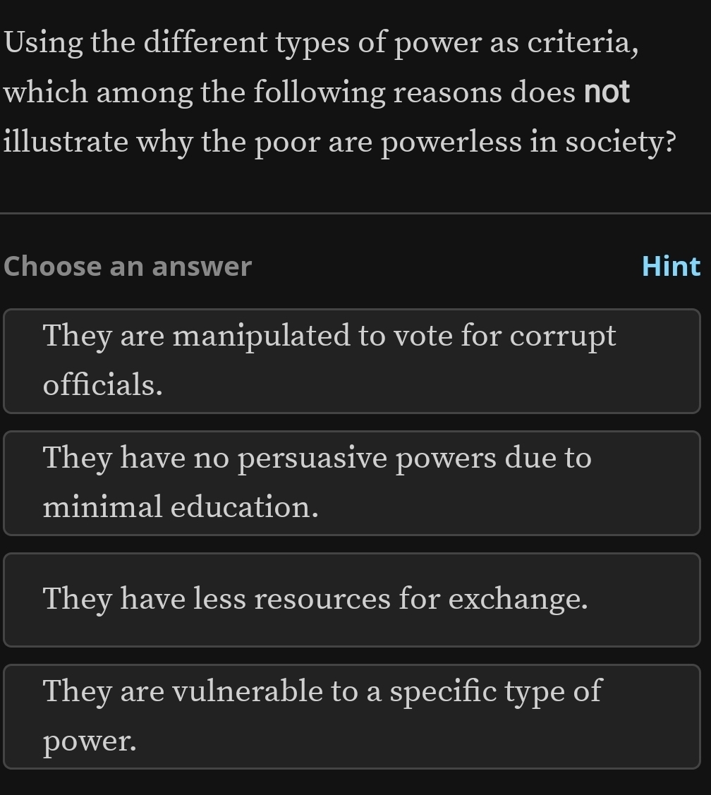 Solved: Using the different types of power as criteria, which among the ...