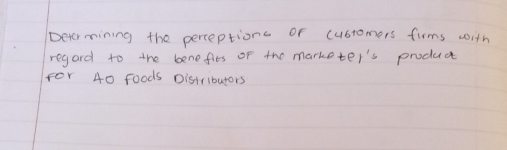 Determining the perceptions or customers firms with 
regard to the benefits of the marketer's product 
for 40 foods Distributors