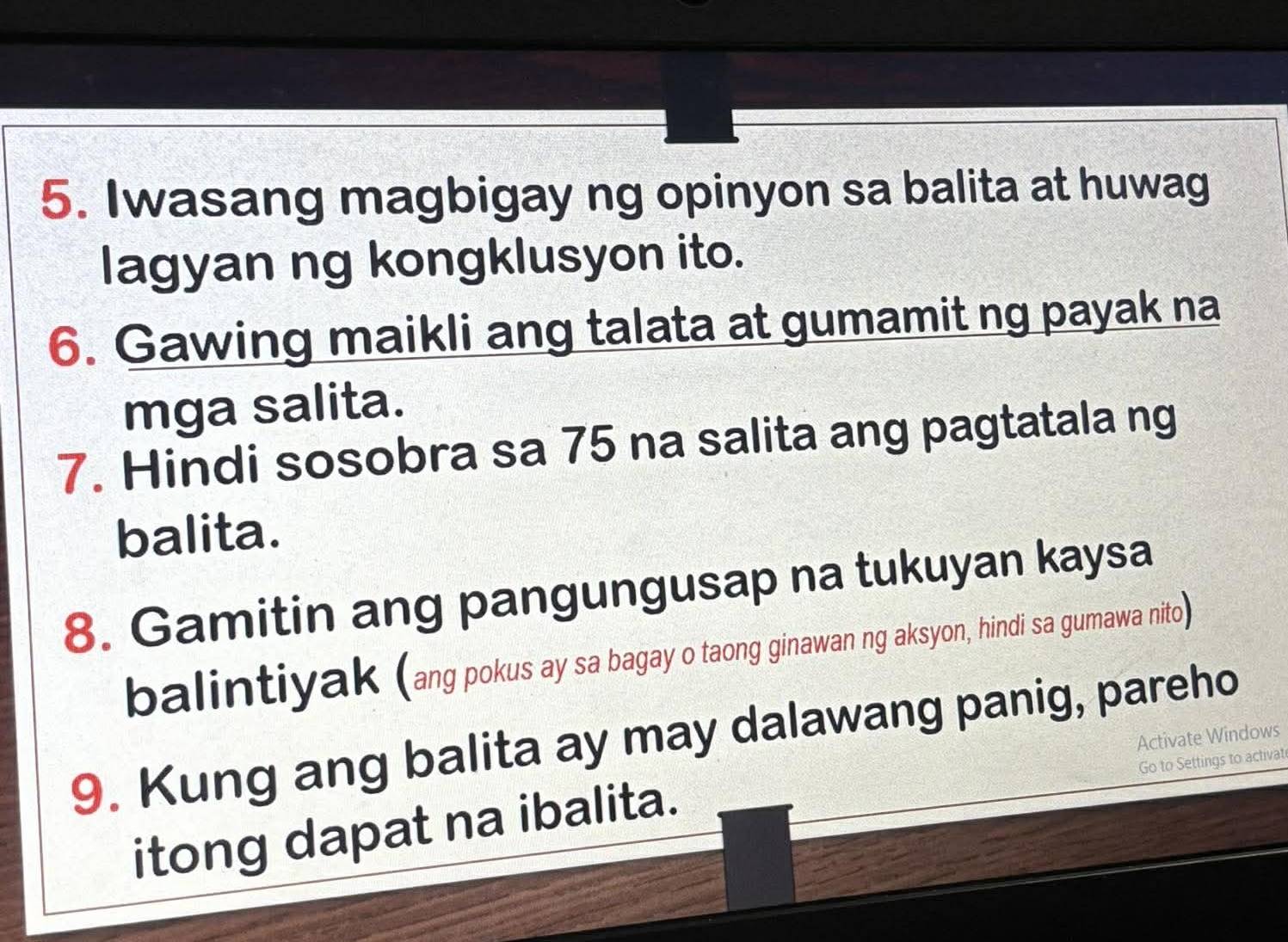 Solved: Iwasang magbigay ng opinyon sa balita at huwag lagyan ng ...