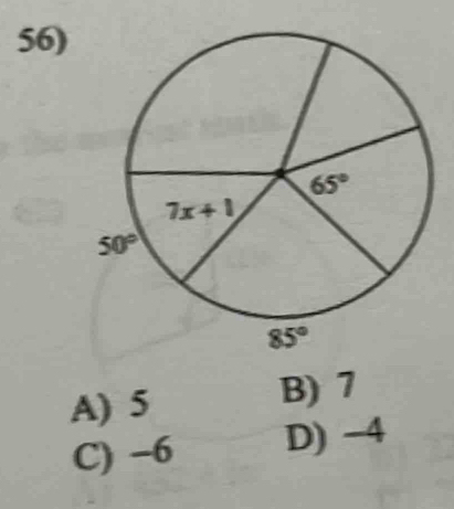 A) 5 B) 7
C) −6 D) -4