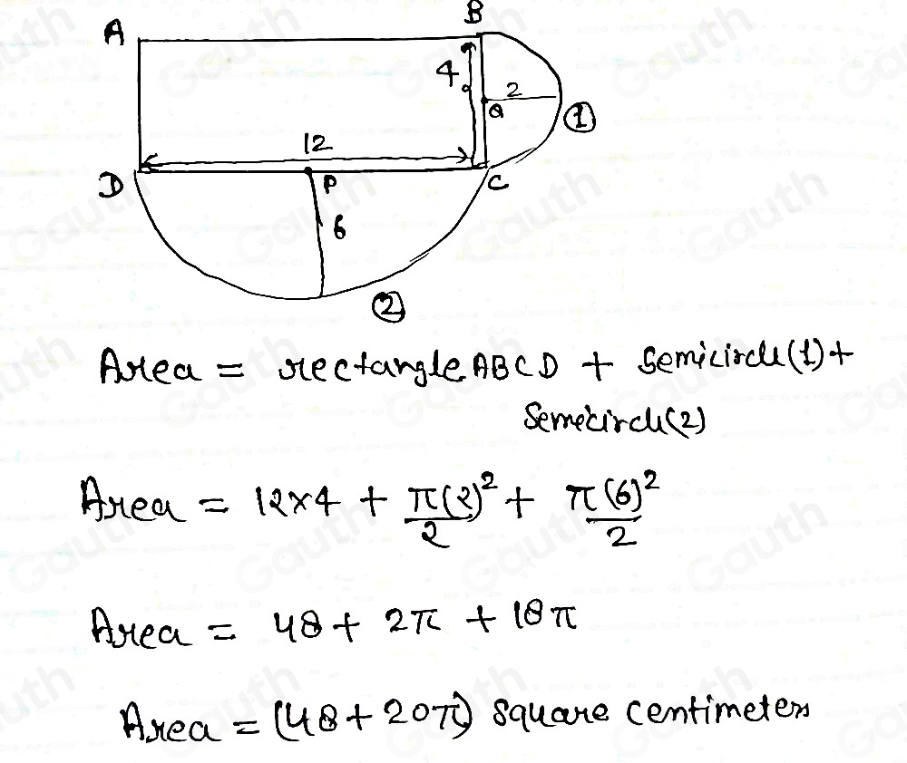 Solved: Compute the area of the figure below, assuming ABCD is a ...