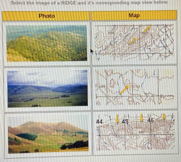 Solved: Select the image of a RIDGE and it's corresponding map view ...