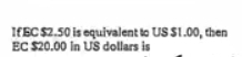 IfEC $2.50 is equivalent to US $1.00, then
EC $20.00 in US dollars is