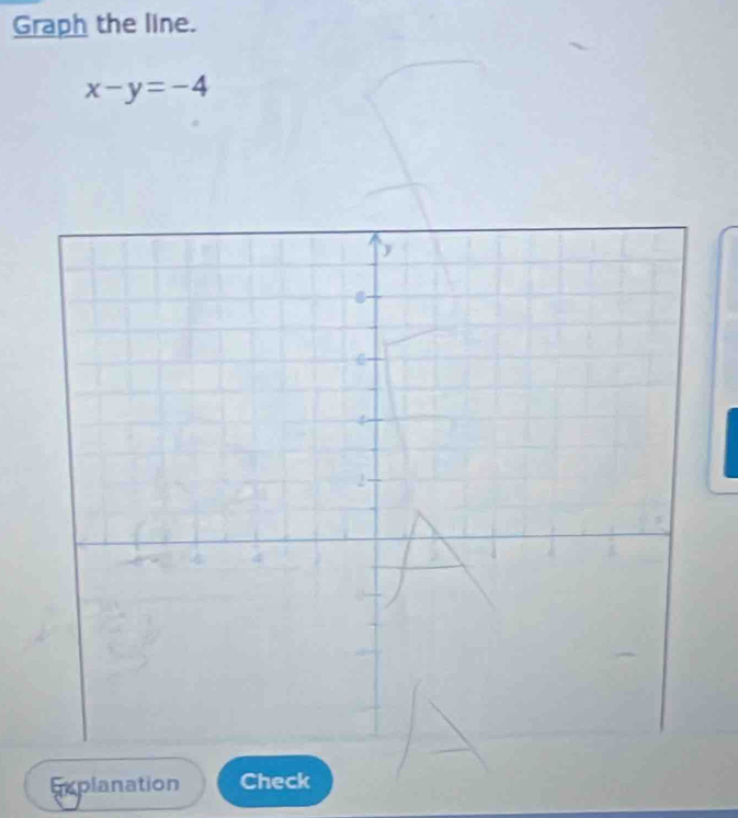 Graph the line.
x-y=-4
Explanation Check