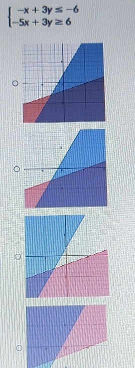 beginarrayl -x+3y≤ -6 -5x+3y≥ 6endarray.