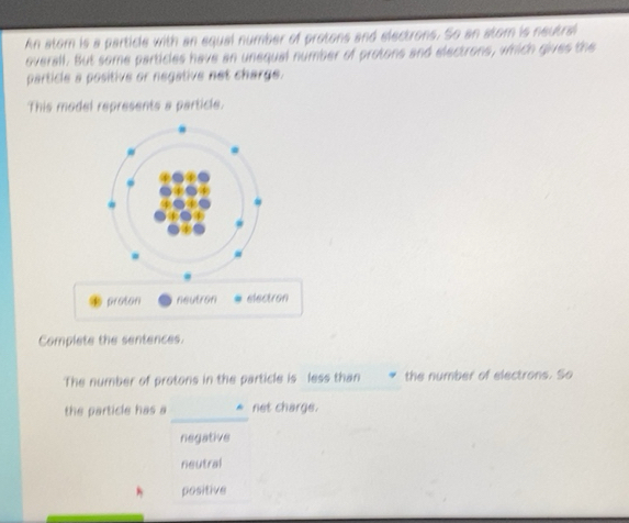 Solved: An atom is a particle with an equal number of protons and ...