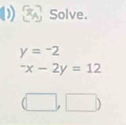 Solve.
y=-2^-x-2y=12
(□ ,□ )