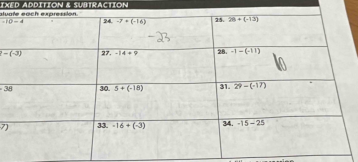 IXED ADDITION & SUBTRACTION
lu
-38
7)