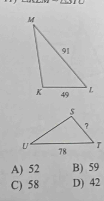 A) 52 B) 59
C) 58 D) 42