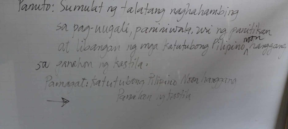 Panuto : Sumulat ng falatany naghahambing 
sa pag-hugali, paniniwal, wing paritikan 
at libangan ny mya fatutubong pilipinon nangane 
sa oxnchn ng Kastila 
Pamagat: Katufubong Piipio Noon hangxing 
Fanalan y fasbi