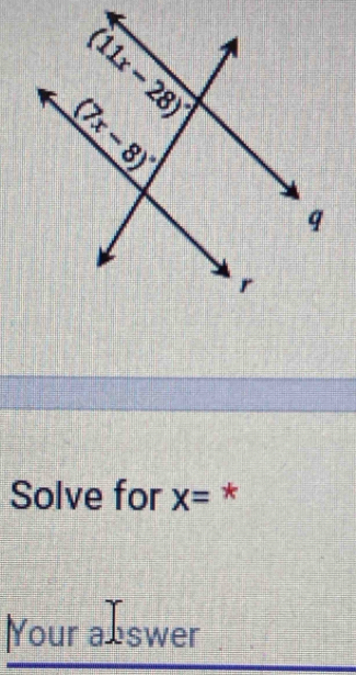 Solve for X= *
Your abswer