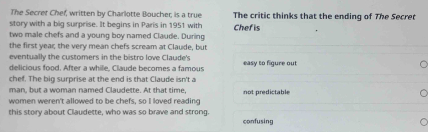 Solved: The Secret Chef, written by Charlotte Boucher; is a true The ...