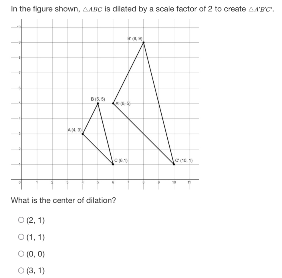 In the figure shown, △ A'B'C'.
(2,1)
(1,1)
(0,0)
(3,1)