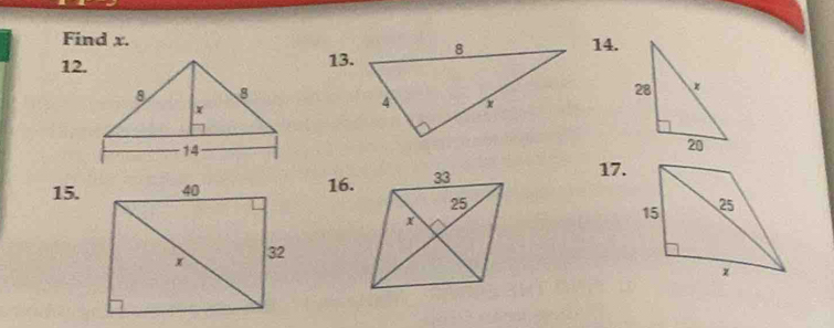 Find x.14. 
12.13. 
15.16. 
17.
