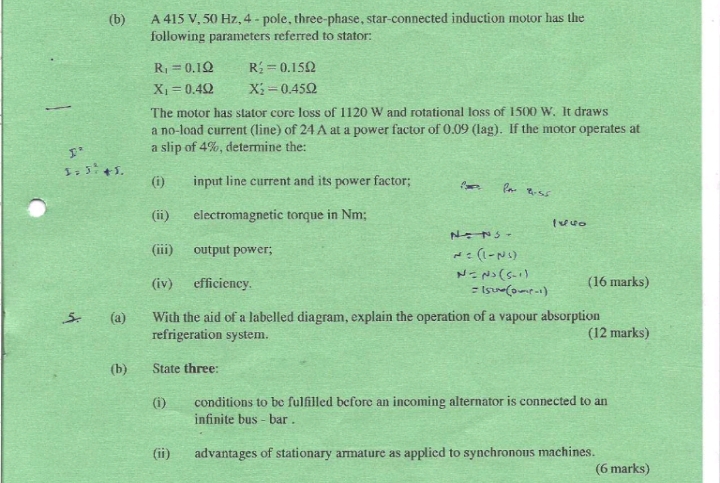 Solved: A 415 V, 50 Hz, 4 - pole, three-phase, star-connected induction ...